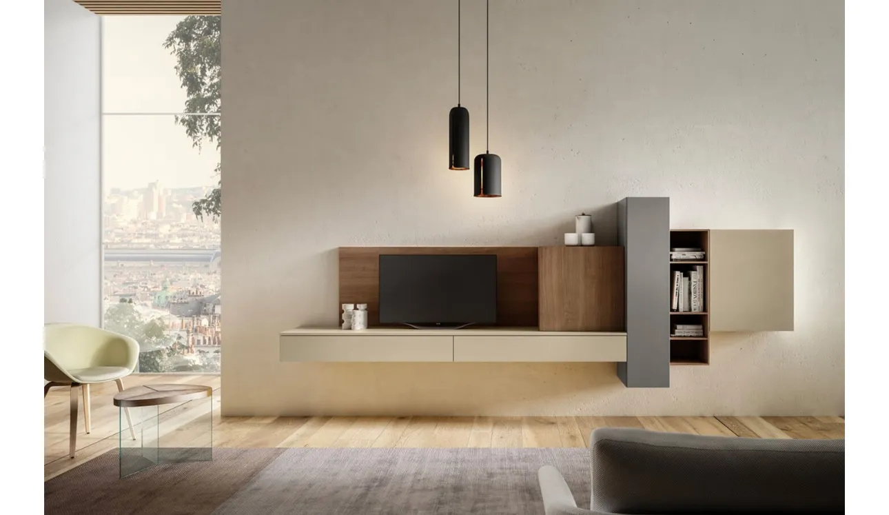 Parete Attrezzata Living 08 in laccato opaco e legno di Arredo3