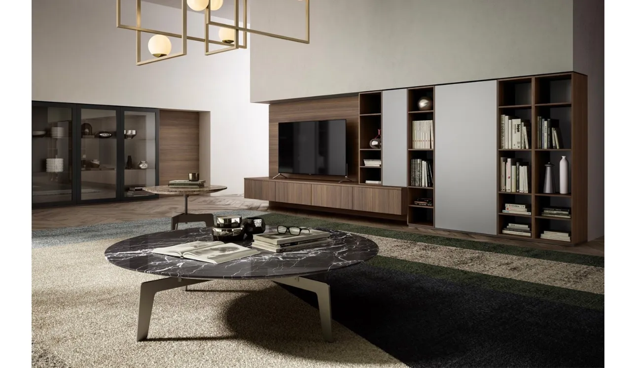 Parete Attrezzata Living 09 in legno, laccato opaco e vetro di Arredo3