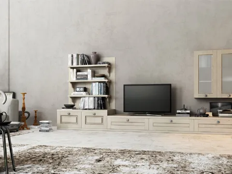 Parete Attrezzata Verona I in legno di frassino finitura decapè Juta di Arredo3