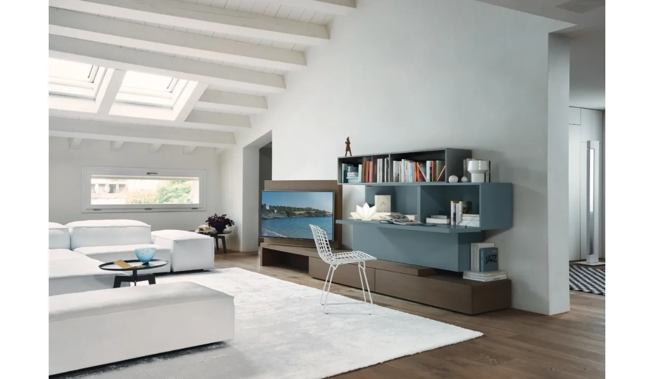 Parete Attrezzata Vision 01 in Rovere e laccato Piombo opaco di Sangiacomo
