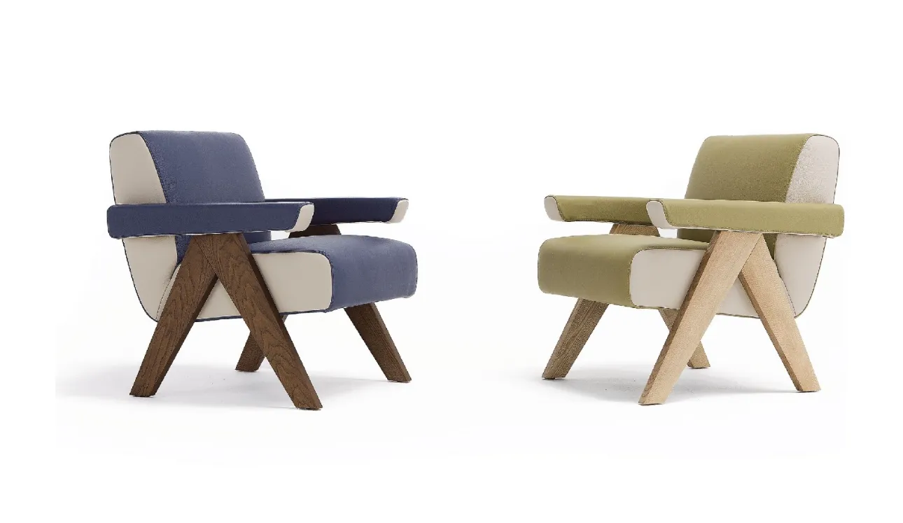 Poltroncina Fram in tessuto con struttura in legno massello Fram di Egoitaliano