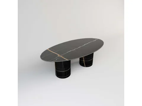 Tavolo ovale in cristallo stampato effetto marmo nero Sahara 01 di Migliorino
