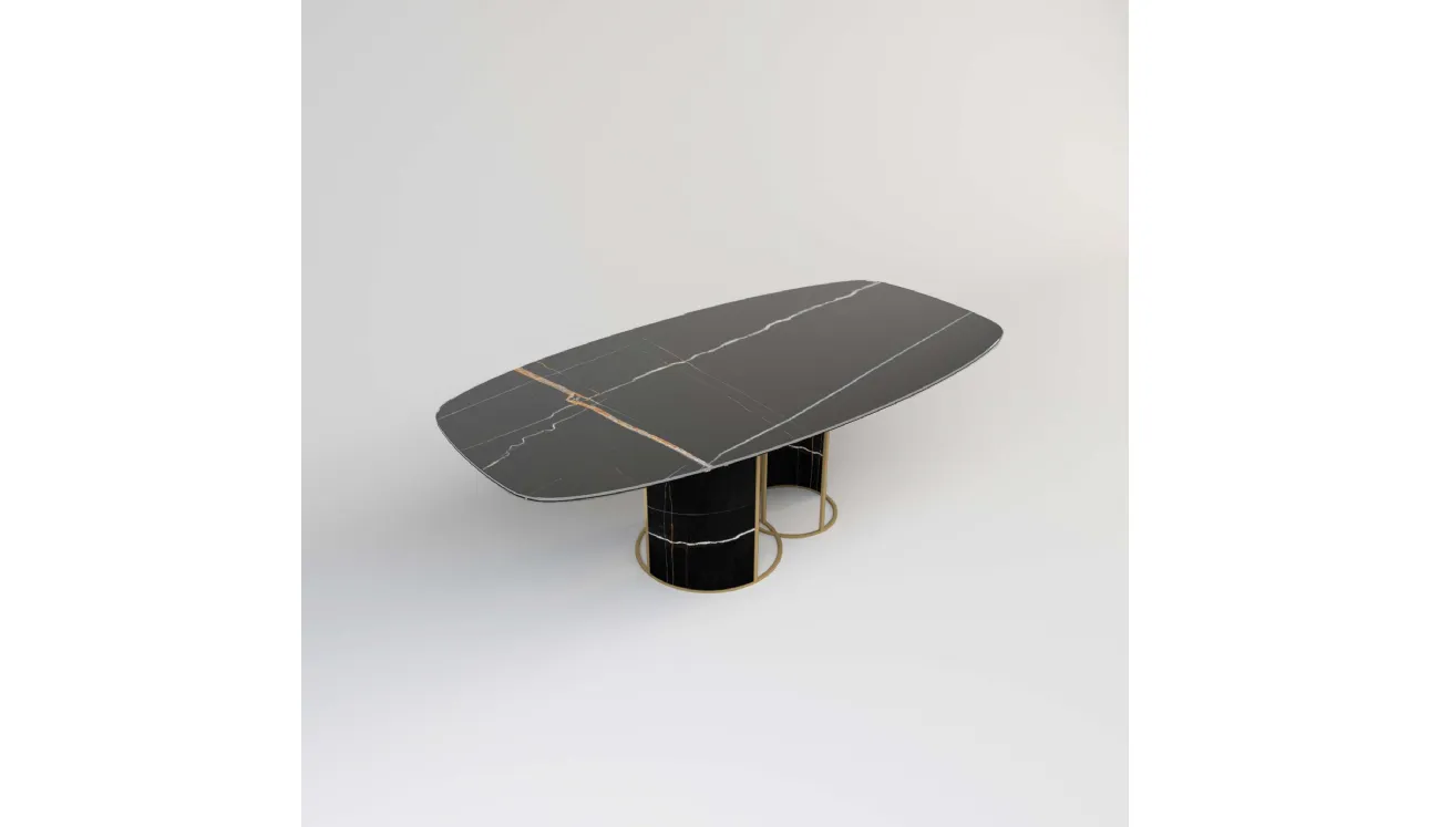 Tavolo in cristallo e metallo stampato effetto marmo Sahara 03 di Migliorino
