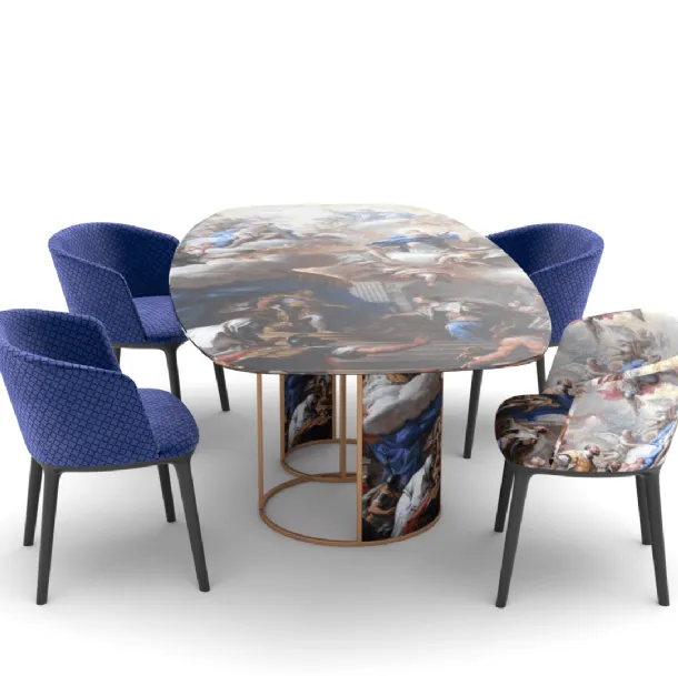 Tavolo di design Stupor Mundi in cristallo con stampa artistica di Migliorino