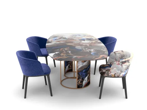 Tavolo di design Stupor Mundi in cristallo con stampa artistica di Migliorino