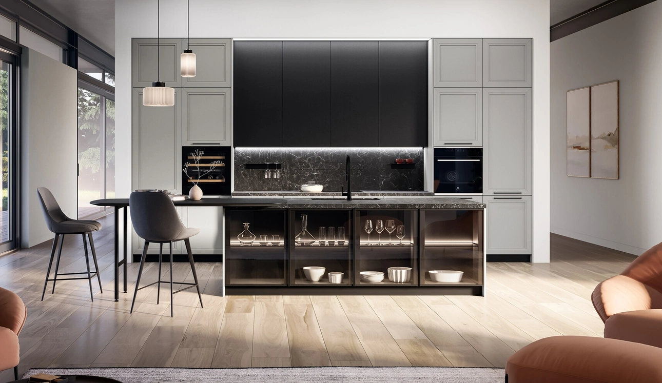 Cucina Classica con isola Opera 02 in laccato e legno di Arredo3