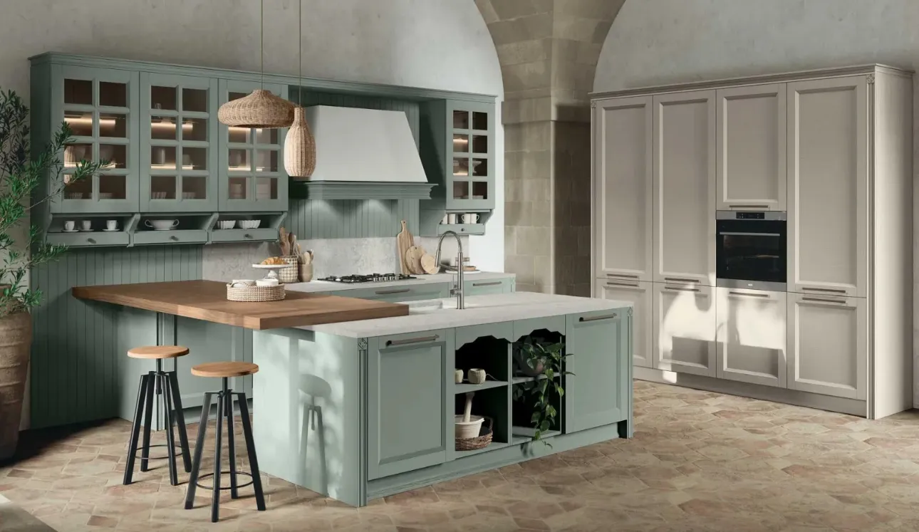 Cucina Classica in frassino laccato con penisola Beverly di Stosa
