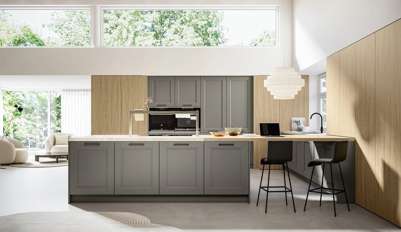 Cucina Classica in laccato a poro aperto con isola Gioiosa di Arredo3