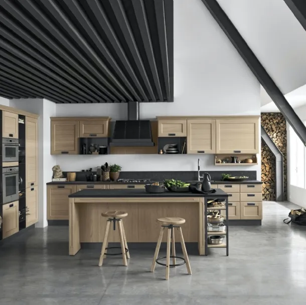 Cucina Classica York v3 Anta Dogata Rovere Nordic, Maniglia ad incasso MTAB di Stosa