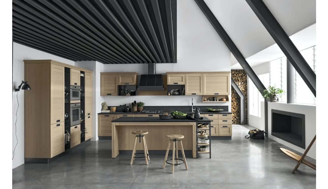 Cucina Classica York v3 Anta Dogata Rovere Nordic, Maniglia ad incasso MTAB di Stosa