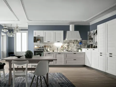 Cucina Classica York v7 Anta Dogata Rovere Calce, Anta Dogata Rovere Bianco, Maniglia ad incasso MTAB di Stosa