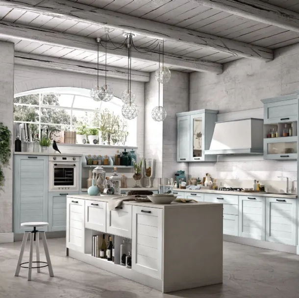 Cucina Classica York v8 in Rovere Bianco e Celeste con Maniglia Francesca di Stosa