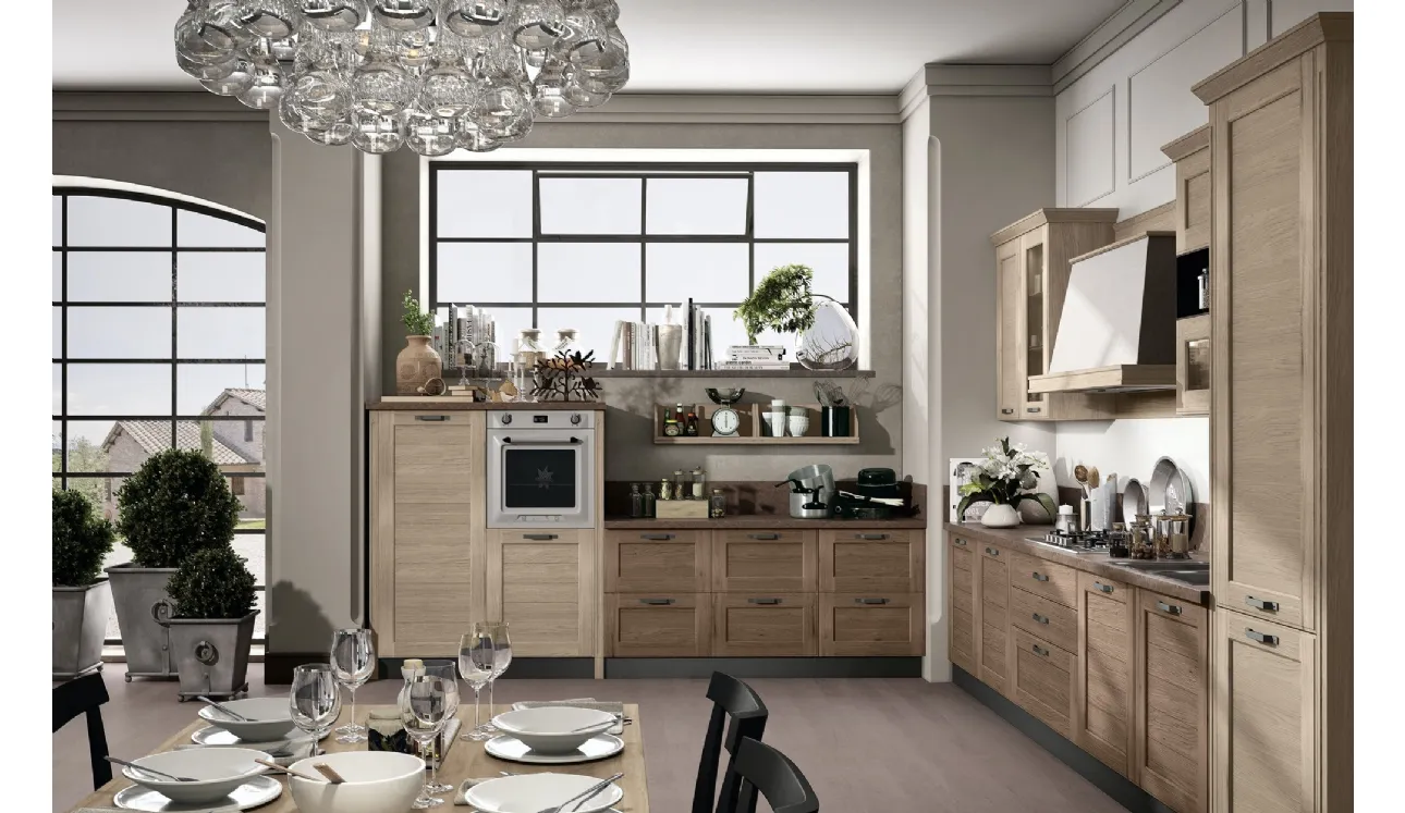 Cucina Classica York v9 in Rovere Nordic e Visone, Maniglia Soul Finitura Peltro Stosa