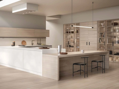 Cucina Design 02 con penisola in laccato e rovere ice di Garofoli