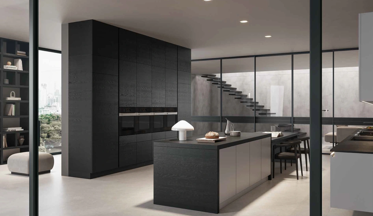 Cucina Design 03 con isola in laminato e rovere nero di Garofoli