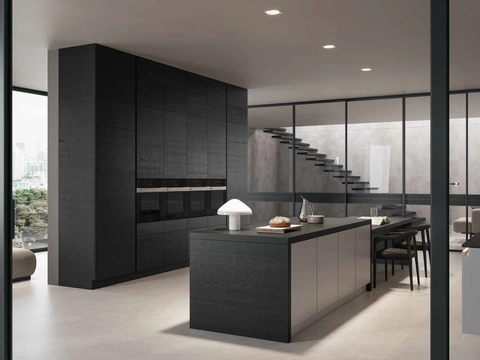 Cucina Design 03 con isola in laminato e rovere nero di Garofoli