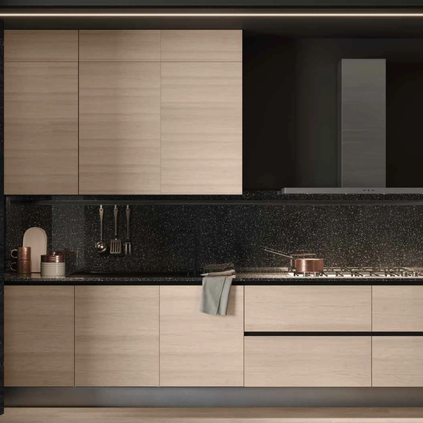 Cucina Design 05 a scomparsa in rovere ice e rovere nero di Garofoli