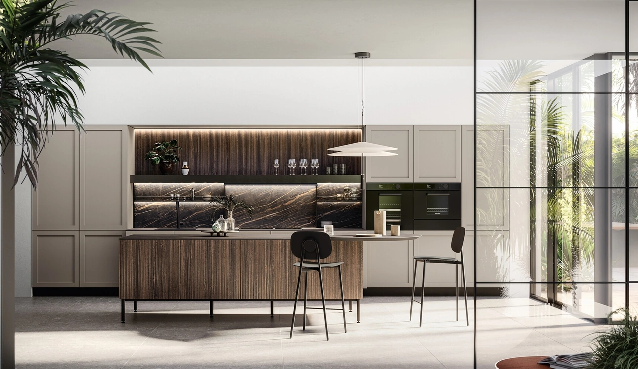 Cucina Moderna con isola Alma 03 in pet e laminato di Arredo3