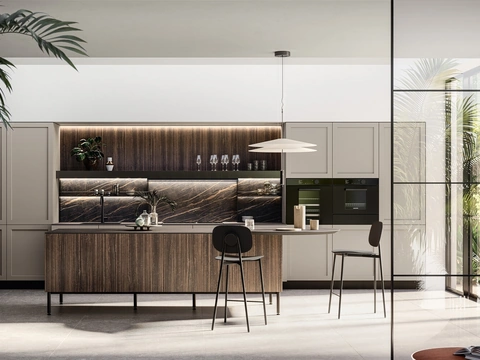 Cucina Moderna con isola Alma 01 in pet e laminato di Arredo3