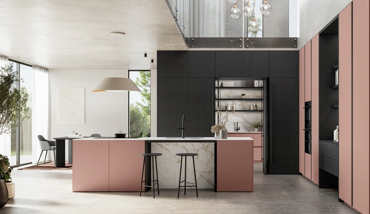 Cucina Moderna con isola Time 04 in laccato opaco e legno di Arredo3