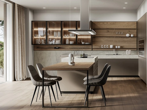 Cucina Moderna con isola Wega 02 in laccato metallizzato e rovere di Arredo3