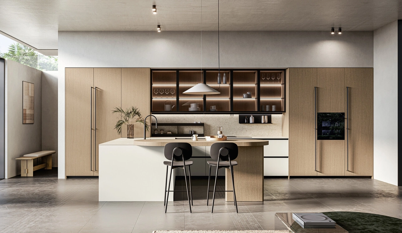 Cucina Moderna con isola Asia 01 in laccato e legno di Arredo3