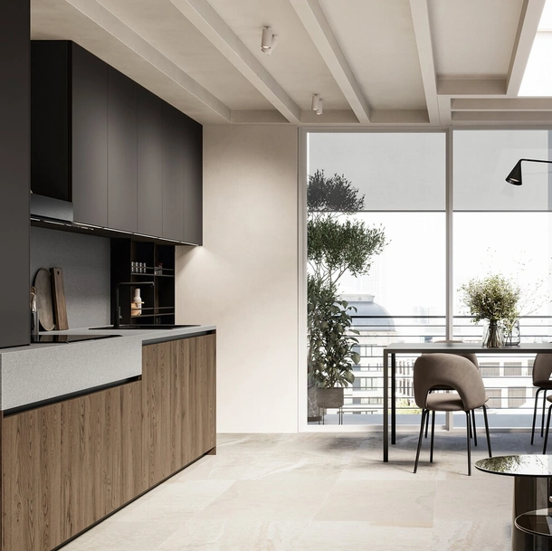 Cucina Moderna lineare Asia 03 in rovere e laccato di Arredo3