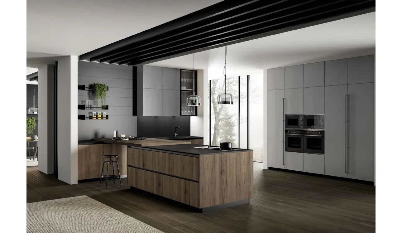 Cucina Moderna in rovere con penisola Asia 03 di Arredo3