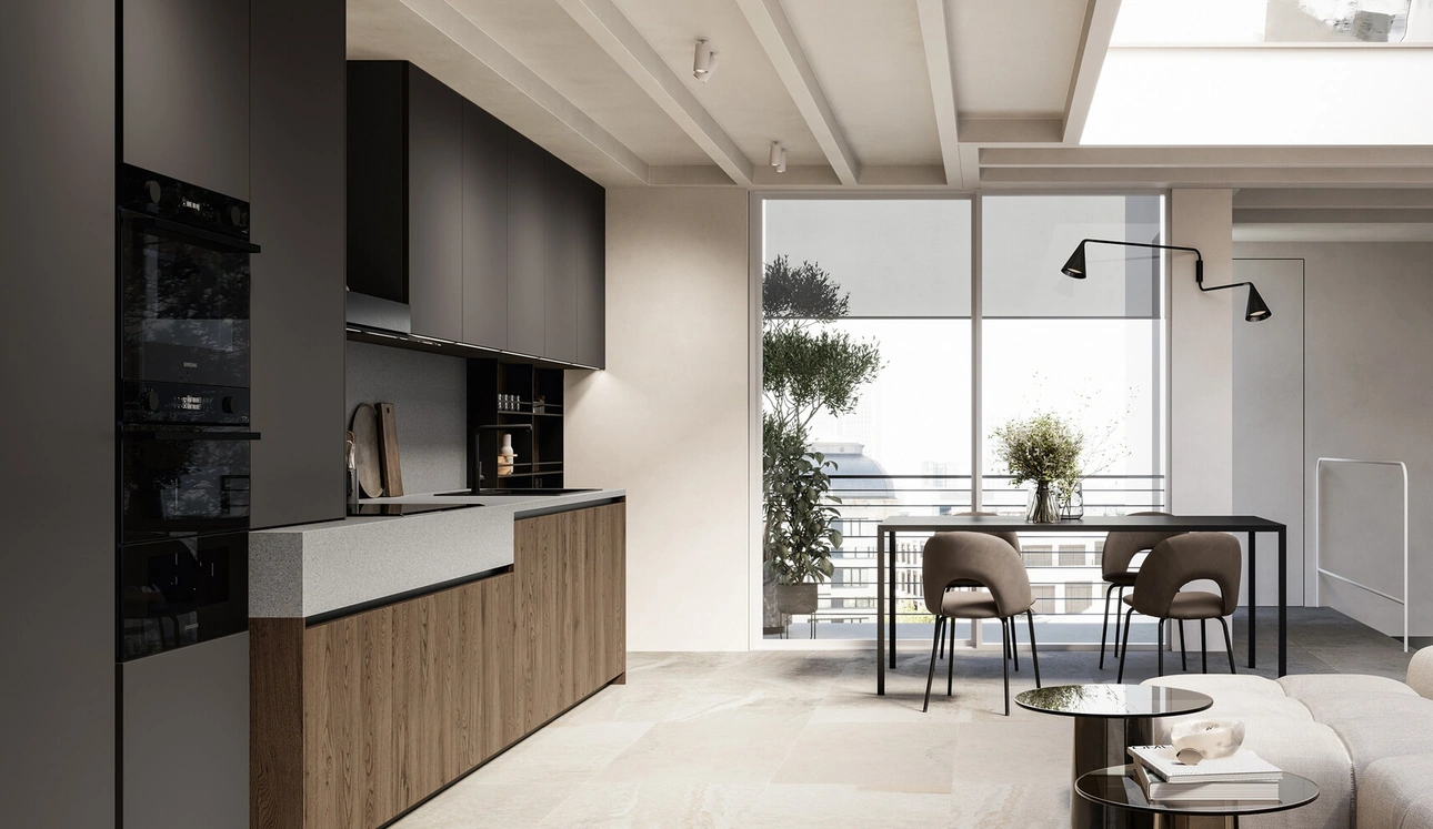 Cucina Moderna lineare Asia 03 in rovere e laccato di Arredo3