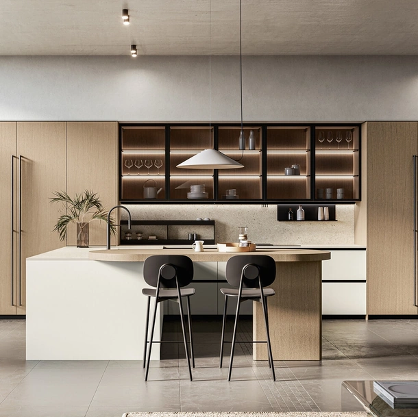 Cucina Moderna con penisola in laccato e legno Asia di Arredo3