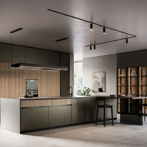 Cucina Moderna Asia con isola e penisola in laccato opaco e legno di Arredo3