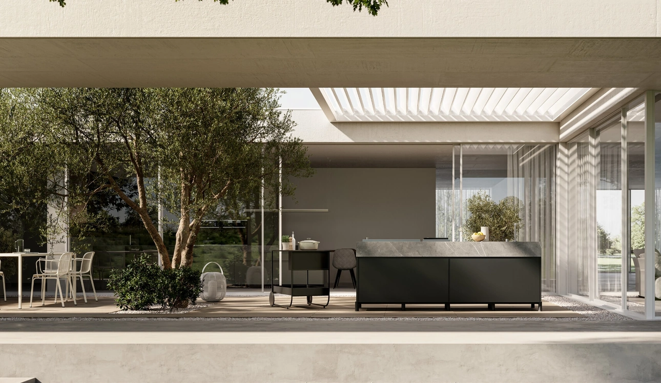 Cucina Moderna outdoor Aura 01 in alluminio e pietra di Arredo3