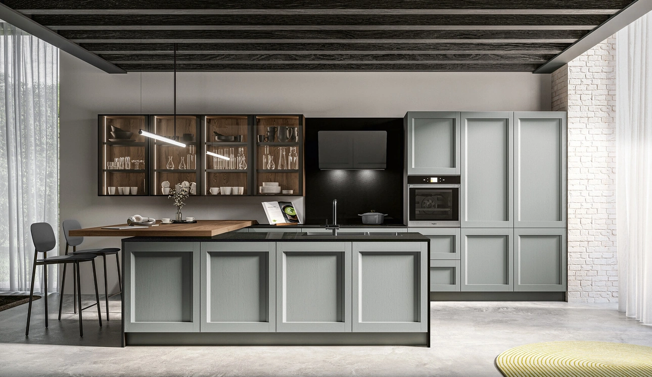 Cucina Moderna con penisola in laccato a poro aperto Frida di Arredo3