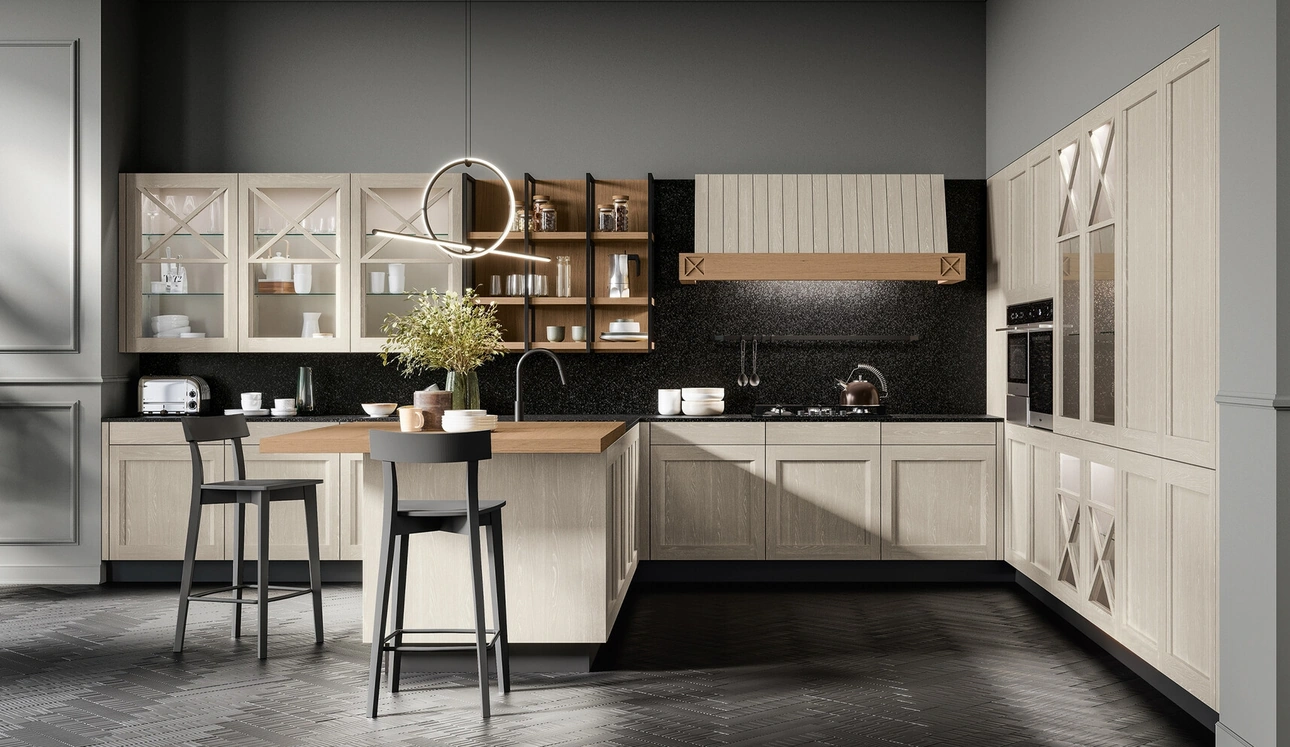Cucina Moderna con penisola in legno Frida di Arredo3