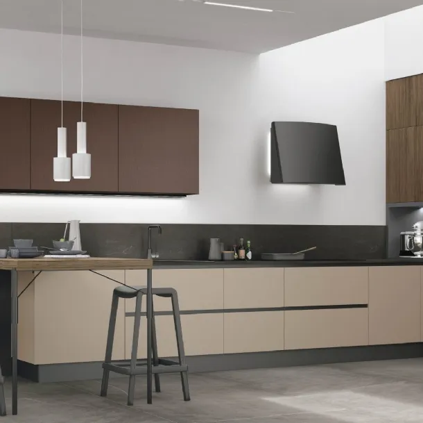 Cucina Moderna con penisola Infinity v04 in Pet e Rovere Liquirizia di Stosa