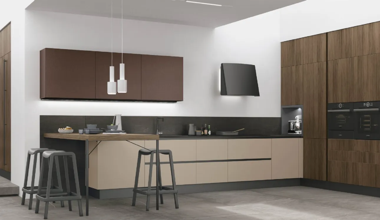 Cucina Moderna con penisola Infinity v04 in Pet e Rovere Liquirizia di Stosa