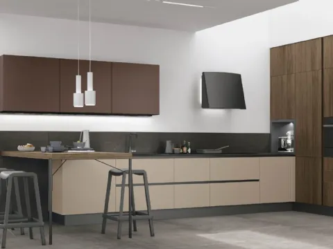 Cucina Moderna con penisola Infinity v04 in Pet e Rovere Liquirizia di Stosa