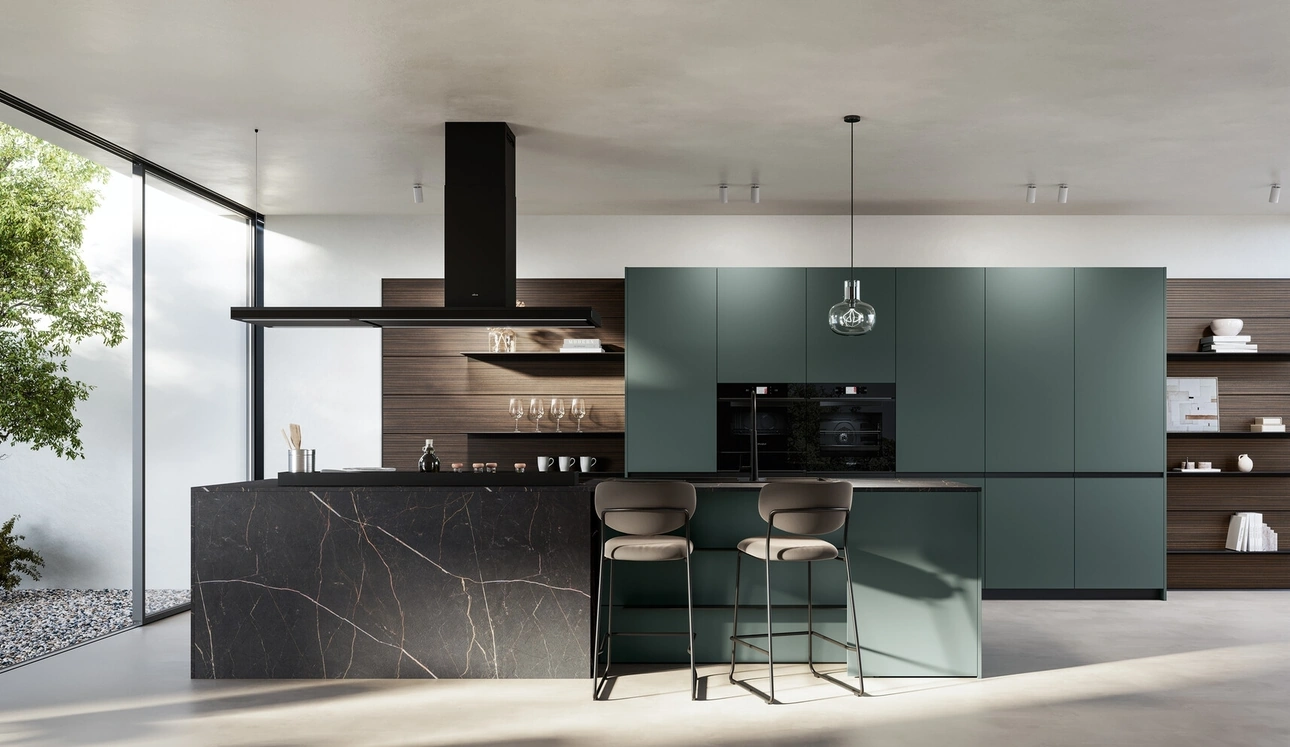 Cucina Moderna con isola Kalì 01 in pet e laminato di Arredo3