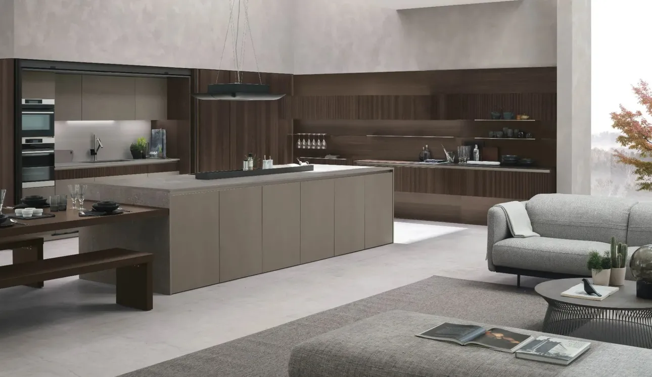Cucina Moderna Natural 01 in Rovere e Neolith® Cement Satin di Stosa