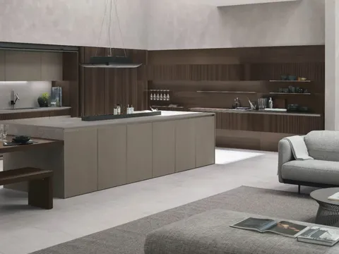 Cucina Moderna Natural 01 in Rovere e Neolith® Cement Satin di Stosa