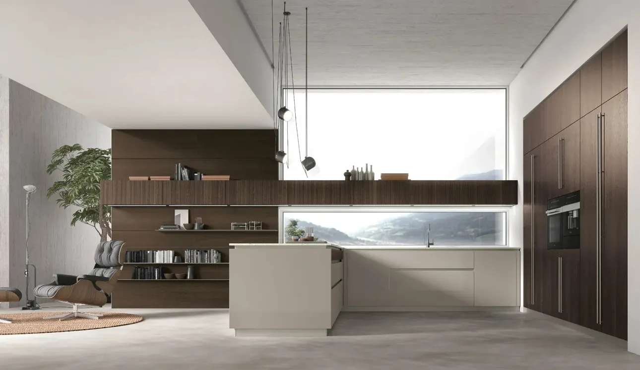 Cucina Moderna con penisola Natural 02 in laccato e Rovere di Stosa