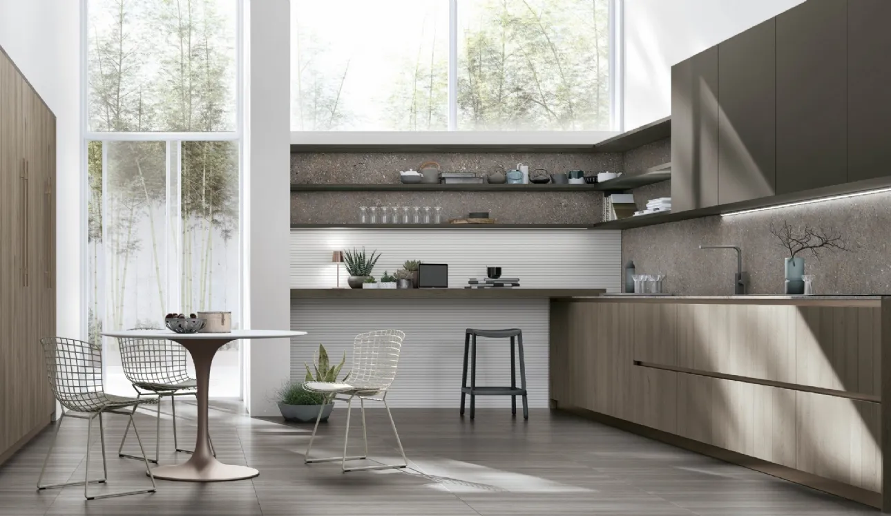 Cucina Moderna ad angolo Natural v05 in Rovere Grey di Stosa