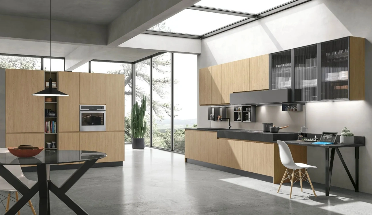 Cucina Moderna ad angolo Karma 08 in Rovere Essenza Termo strutturato di Stosa