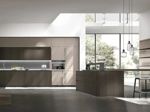 Cucina Moderna con penisola Metropolis 03 in Rovere e Pet di Stosa