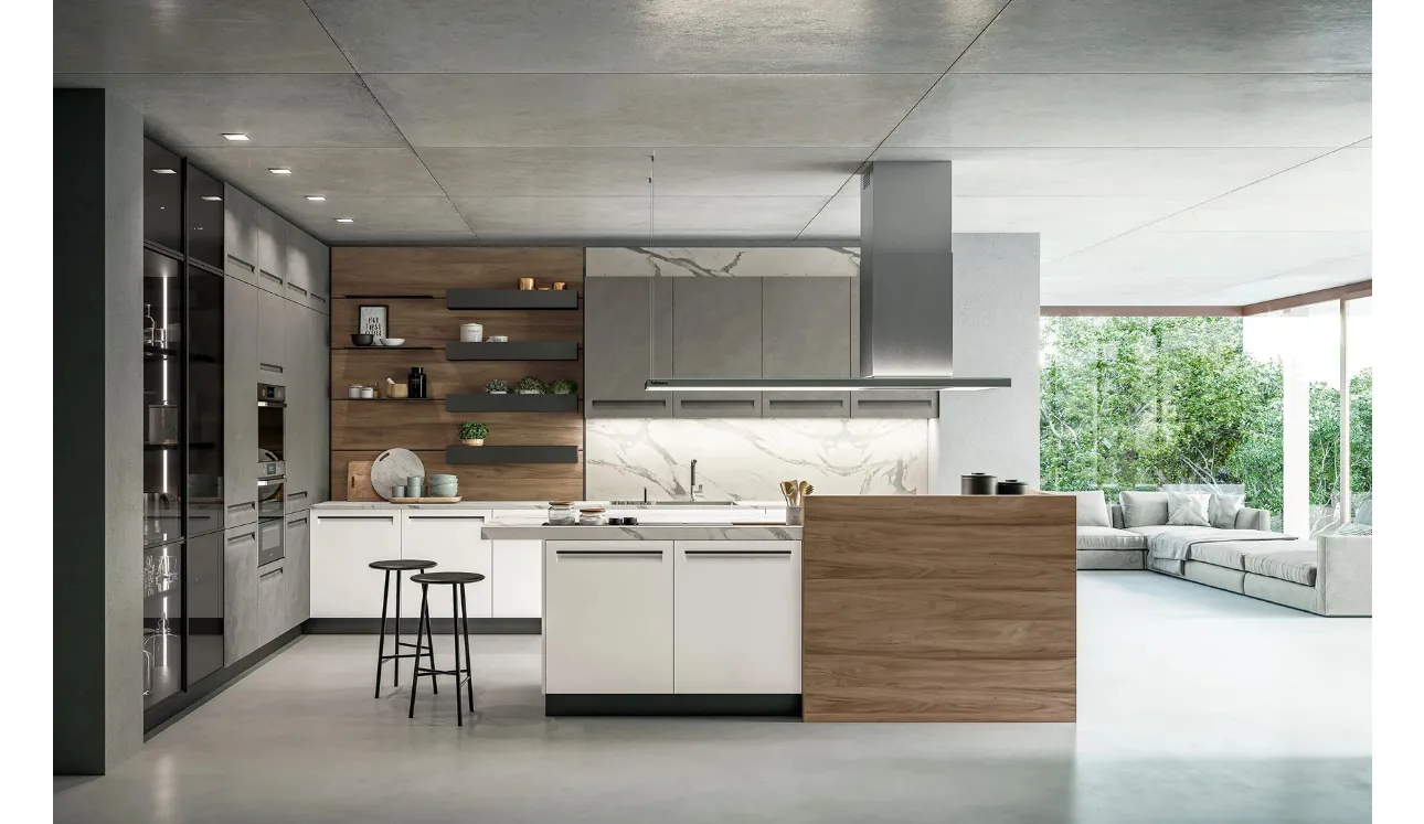 Cucina Moderna con isola Tekna 01 in pet e laminato di Arredo3