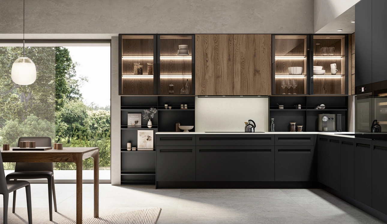 Cucina Moderna angolare in Pet e impiallacciato rovere Tekna di Arredo3