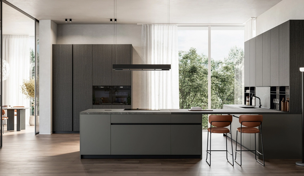 Cucina Moderna con penisola Time 02 in laccato metallizzato e legno di Arredo3