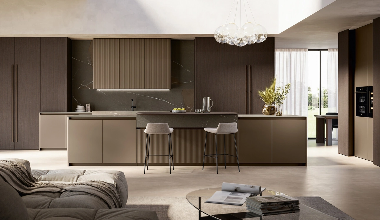 Cucina Moderna in laccato e impiallacciato con isola Time di Arredo3