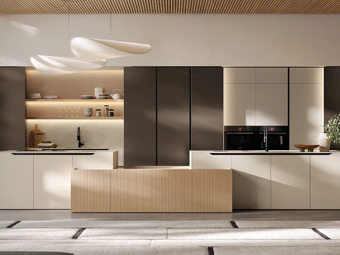 Cucina Moderna in laccato e impiallacciato con isola Time di Arredo3