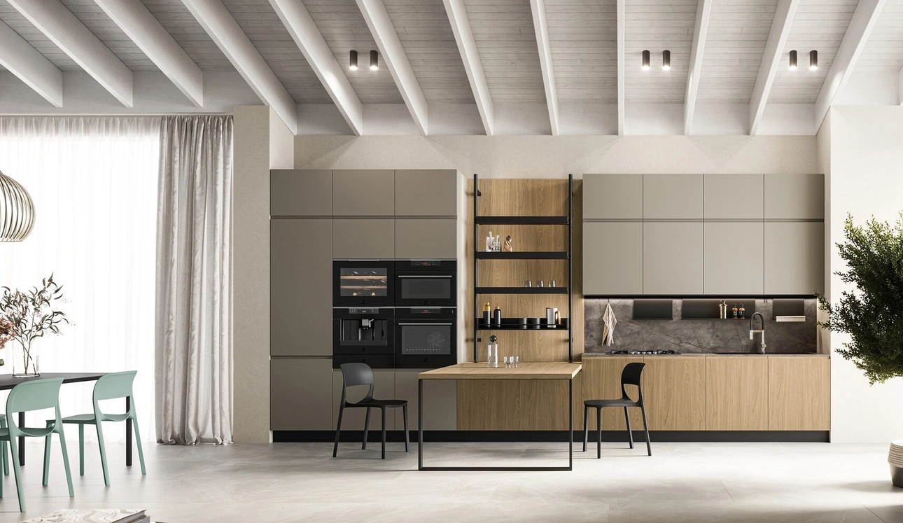 Cucina Moderna lineare in laminato rovere e laccato Wega di Arredo3